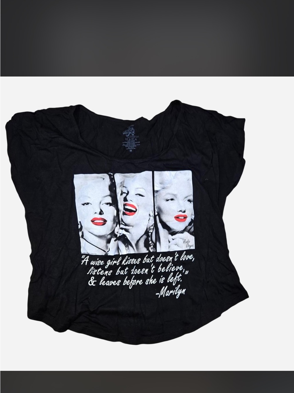 Black Marilyn Monroe Short-Sleeve Tee with Red Lip Graphic